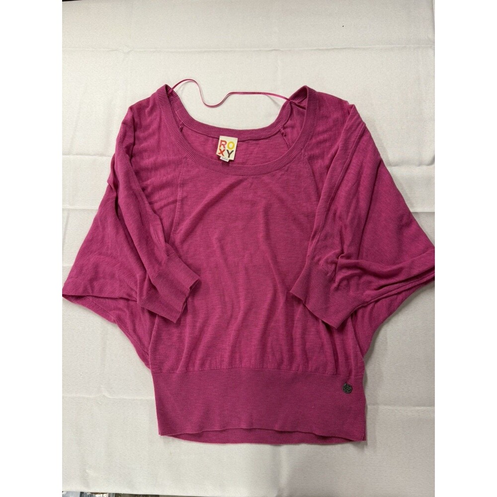 Roxy pink scoop neck knit pullover sweater relaxed dolman batwing sleeve L